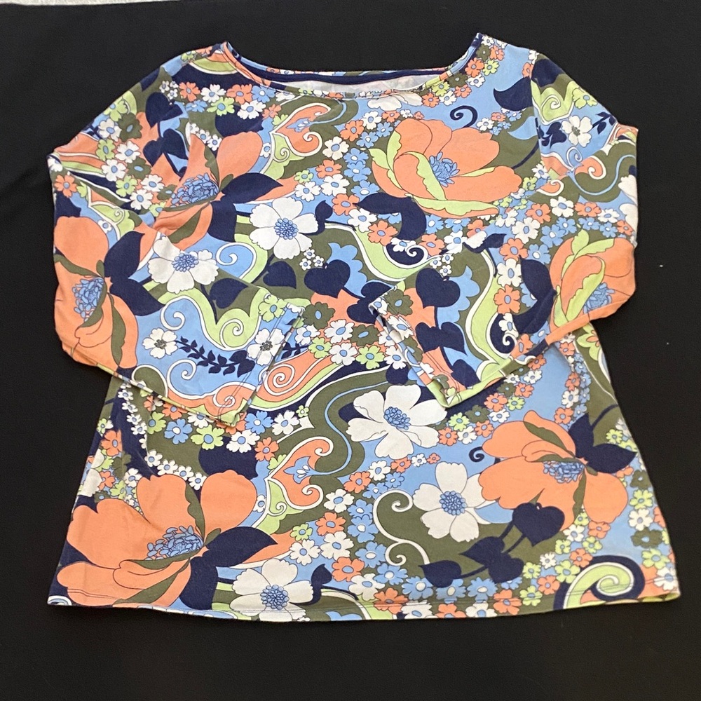 Talbots Long Sleeve Floral Tee - Orange, Blue, Green